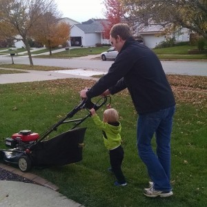 Micah & Daddy Mowing